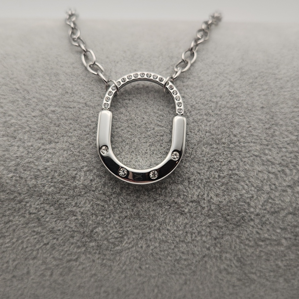Stainless Steel Padlock Style Fashion Necklace , Simulated Diamond Accents